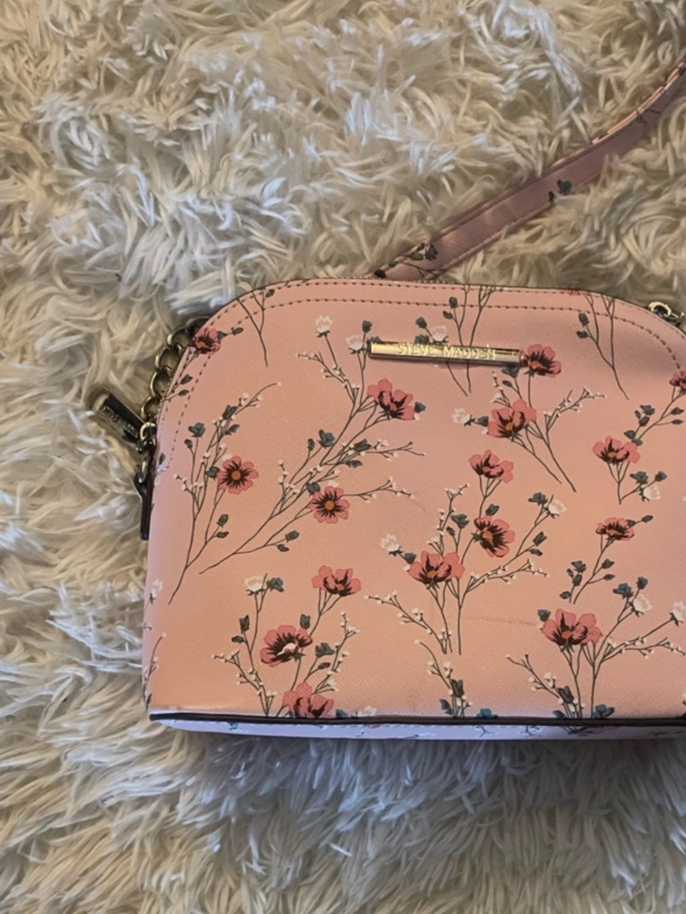 Pink Floral Crossbody Bag with Gold Accents
